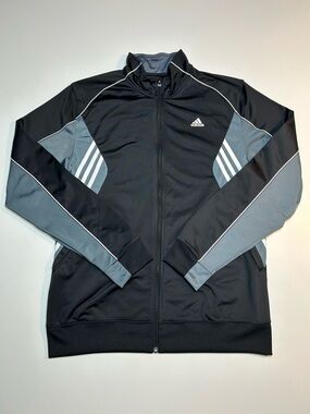 Adidas Men's Colorblock 3-Stripe Full Zip Training Track Jacket Black Grey